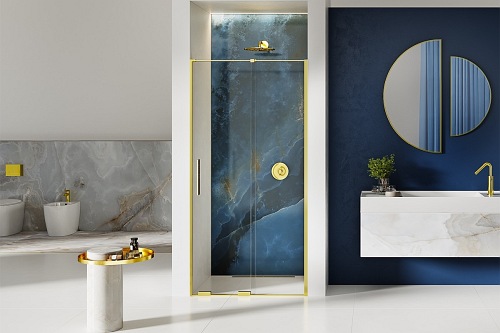 Smart Light Gold New Trendy złote drzwi prysznicowe wnękowe rozsuwane 130 cm EXK-4216