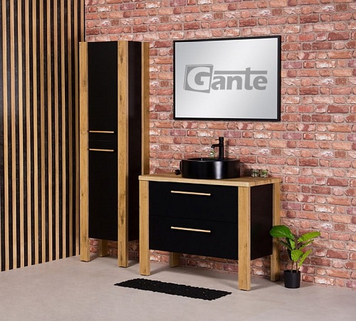 Stojąca szafka łazienkowa 100 cm czarny mat z czarną umywalką Cortez Gante