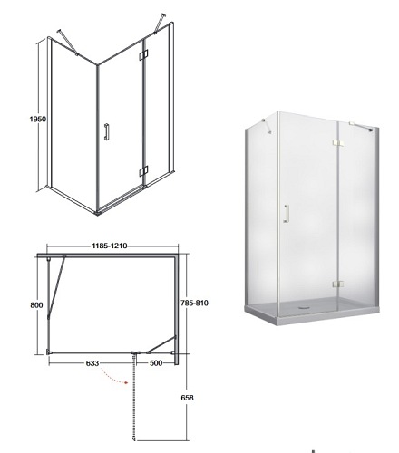Kabina prysznicowa prostokątna 80x120 Viva Besco model prawy