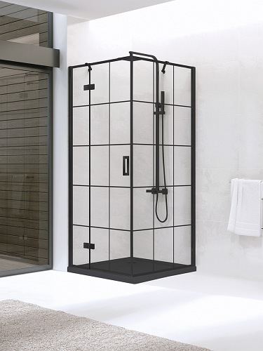 Kabina prostokątna 90x80 lewa D-0273A/D-0164B New Renoma Black New Trendy