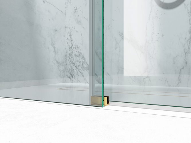 Drzwi prysznicowe rozsuwane prawe/lewe do wnęki 112-121 cm szkło 8mm przeźroczyste profile złoty mat Swiss Liniger