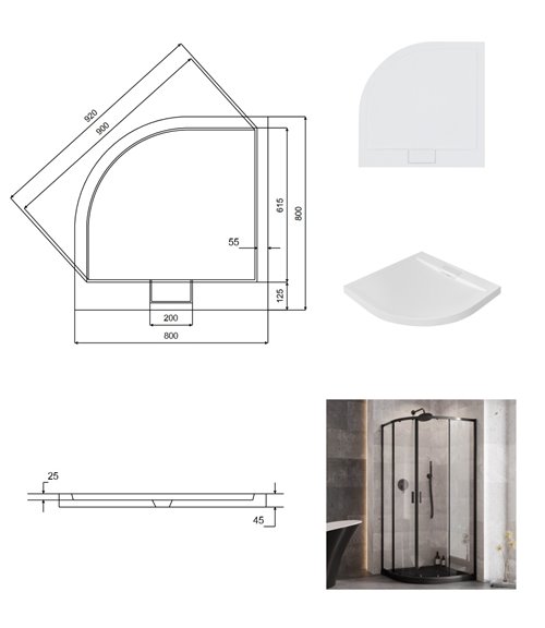 Zarya Besco czarna kabina prysznicowa 80x80 powłoka ProClean + biały brodzik 4,5 cm Axim