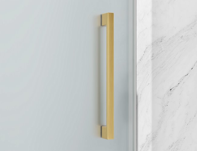 Drzwi prysznicowe rozsuwane prawe/lewe do wnęki 121-127 cm szkło 8mm mleczne profile złoty mat Swiss Liniger