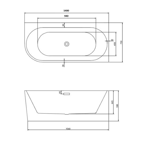 Wanna przyścienna biały przelew oraz korek narożna prawa 140 cm Mera Hydrosan