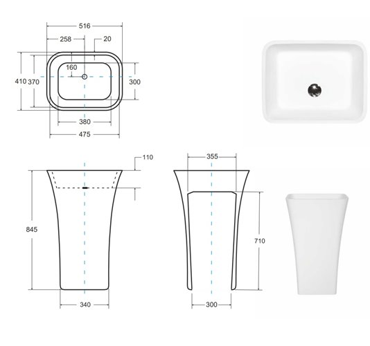Umywalka wolnostojąca z konglomeratu biały mat Assos Matt Besco UMMB-A-WO