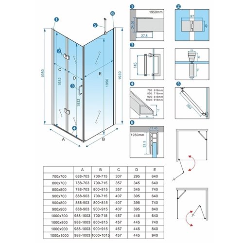 Złota kabina prysznicowa prostokątna drzwi pojedyncze składane 100x80 ZES-KZ20D-GL-100X80