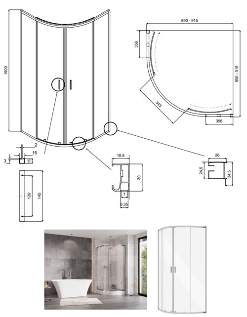 Zarya Besco czarna kabina prysznicowa 90x90 powłoka ProClean + biały brodzik 15 cm Alex