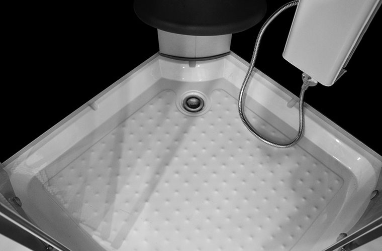 Kabina prysznicowa + sauna parowa składane siedzisko półokrągła zabudowana czarna 90x90 MO-09909AS