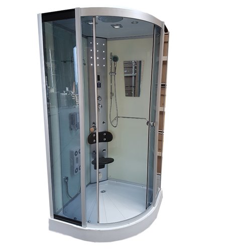 Kabina prysznicowa z hydromasażem niski brodzik białe ściany 80x80