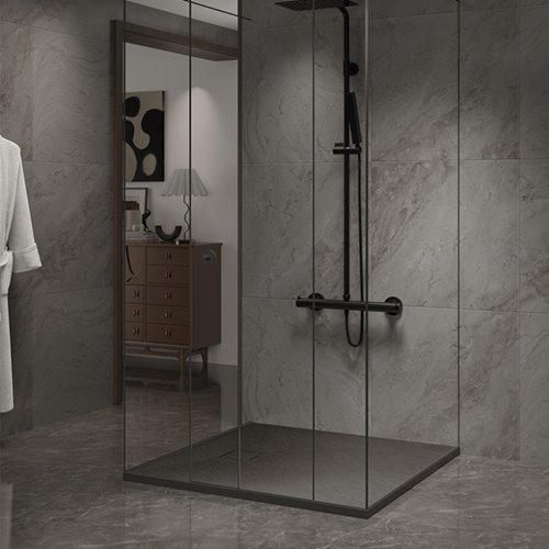 Czarny brodzik prysznicowy kwadratowy o strukturze kamienia 90x90 cm Riko Hydrosan