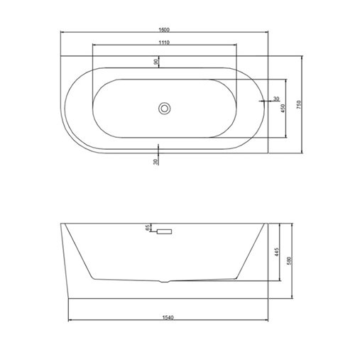 Wanna przyścienna złoty szczotkowany przelew oraz korek narożna prawa 160 cm Mera Hydrosan