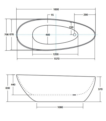 Czarno-biała wanna wolnostojąca z konglomeratu syfon złoty Goya 160 B&W Besco WMD-160-GWG