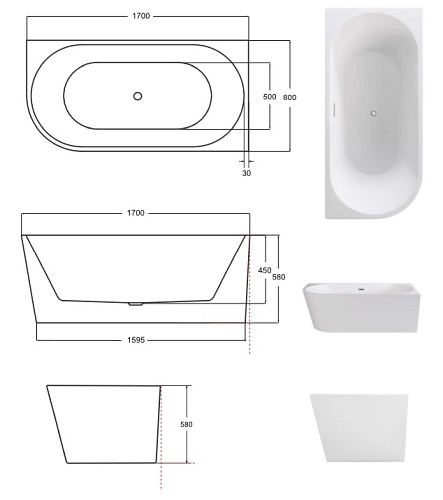 Wanna przyścienna narożna prawa syfon z przelewem złoty 170 cm Zoya Besco WAS-170-ZPZ