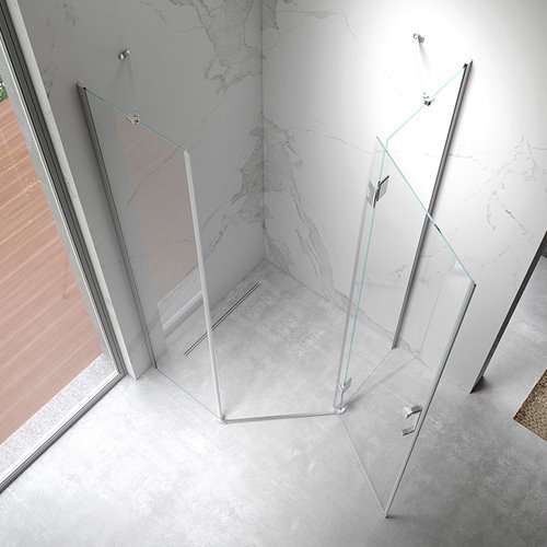 Chromowana kabina prysznicowa pięciokątna 90x90 drzwi uchylne KZ10B