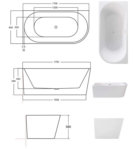 Wanna przyścienna narożna lewa syfon z przelewem złoty 170 cm Zoya Besco WAS-170-ZLZ