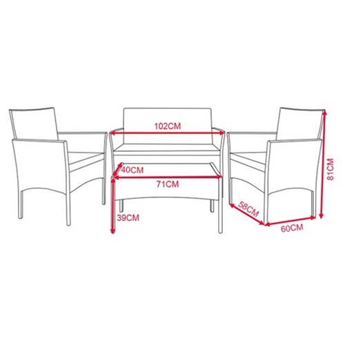 Zestaw mebli ogrodowych z technorattanu stół, sofa, krzesła dla 4 osób Luiza brąz