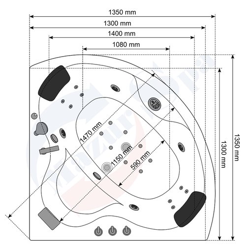 Wanna z hydromasażem narożna Turbo+ 135x135 cm MO-1636T+