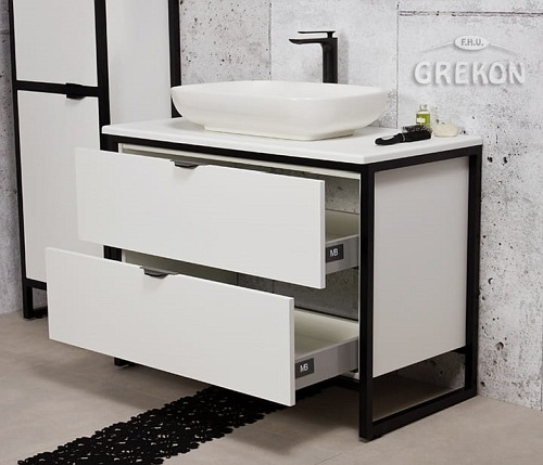 Biała szafka z białą umywalką loft 100 cm seria New York