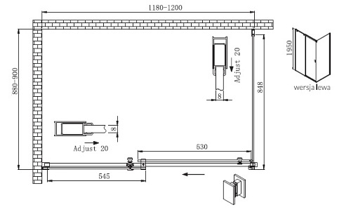 Kabina prysznicowa prostokątna 120X90 Kassari Lewa Plus