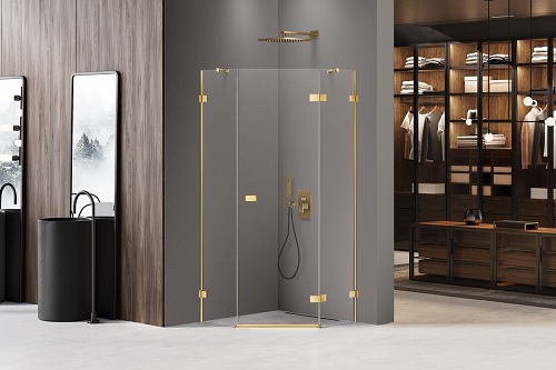Zlota kabina pięciokątna 90x90 prawa EXK-3843 Avexa New Trendy Gold Shine