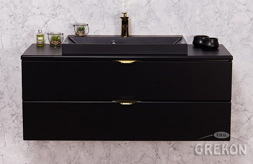 Czarna szafka łazienkowa z czarną umywalką 100 cm Liv Victa