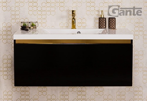 Czarna szafka z umywalką złoty uchwyt 100 cm seria Diamond Gold Gante C