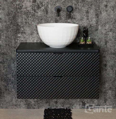 Szafka łazienkowa wisząca z umywalką 80 cm szklane fronty czarny uchwyt Glow Gante