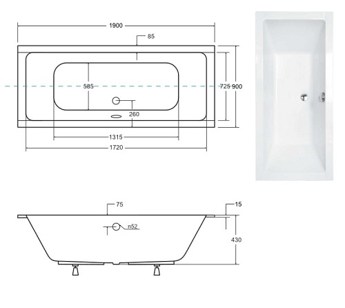 Wanna prostokątna do zabudowy Quadro Slim Besco 190 cm