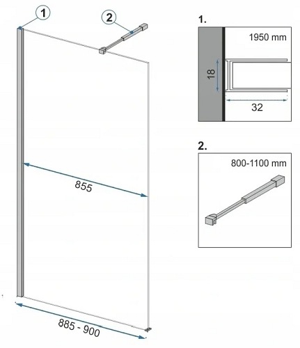 Czarna ścianka prysznicowa z półką i wieszakiem 90 cm Aero Black Evo Rea