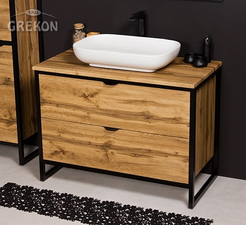 Szafka z białą umywalką styl loftowy 100 cm seria New York