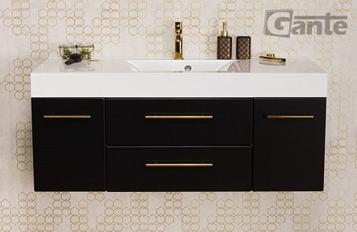 Szafka łazienkowa wisząca czarny mat z umywalką 120 cm Nela Belli Gold Gante