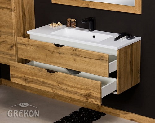 Szafka łazienkowa z umywalką wisząca dąb naturalny 100 cm Victa Gante