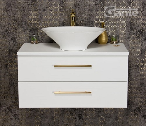 Szafka wisząca biały mat z umywalką nablatową 80 cm Belli Gold Gante