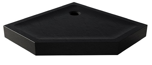 Czarny brodzik prysznicowy pięciokątny 90x90 cm struktura kamienia Mild Stone New Trendy B-0561