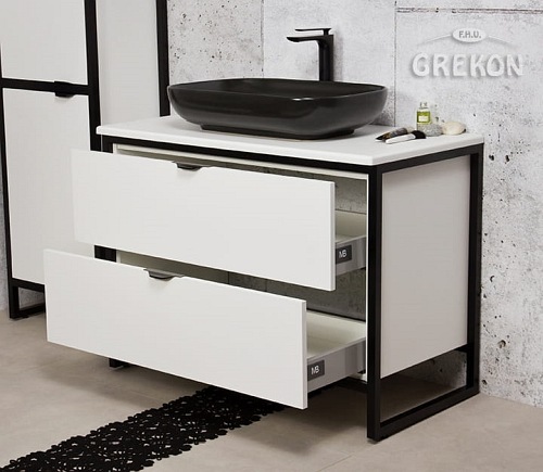 Biała szafka z czarną umywalką loft 100 cm seria New York