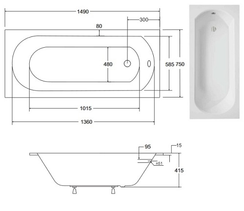 Wanna prostokątna do zabudowy Intrica Slim Besco 150 cm