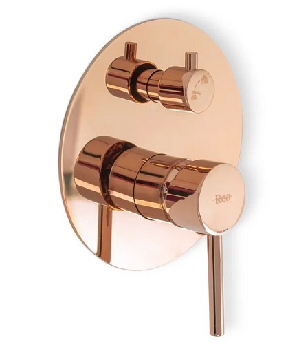 Miedziany zestaw natryskowy podtynkowy Lungo Gold Rose Rea