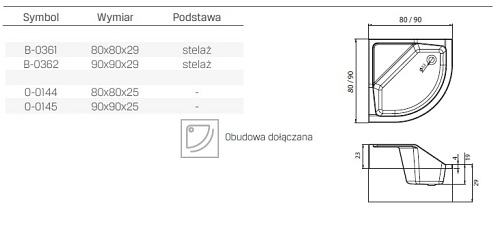 Brodzik półokrągły 80x80 Angus B-0361 New Trendy