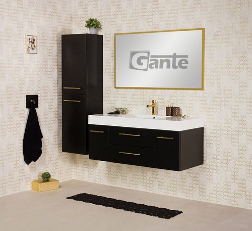 Szafka łazienkowa wisząca czarny mat z umywalką 120 cm Nela Belli Gold Gante