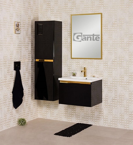 Czarny słupek łazienkowy wiszący złoty uchwyt 144x40 seria Diamond Gold Gante C