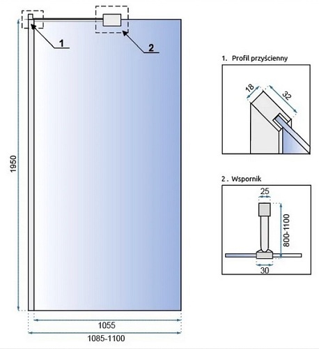 Ścianka prysznicowa z półką i wieszakiem 110 cm Aero Evo Rea