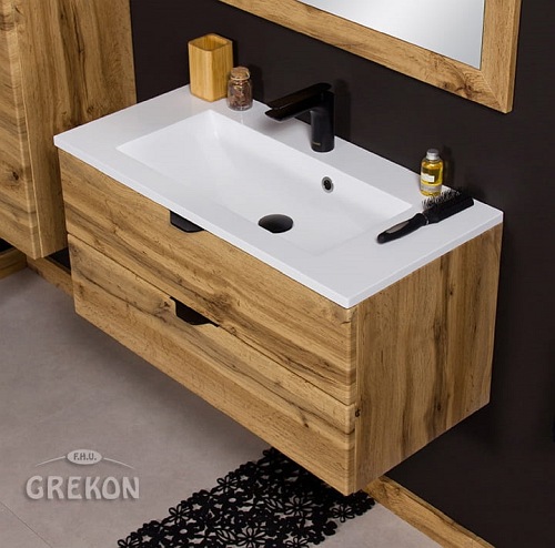 Szafka łazienkowa z umywalką wisząca dąb naturalny 80 cm Victa Gante