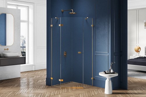 Złota szczotkowana kabina pięciokątna 80x80 lewa EXK-3851 Avexa New Trendy Gold Brushed