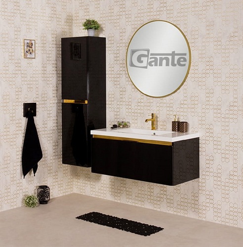 Czarna szafka z umywalką złoty uchwyt 100 cm seria Diamond Gold Gante C