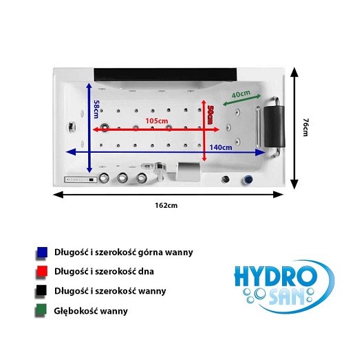 Wanna z hydromasażem 162x75 Gomera 938C Hydrosan