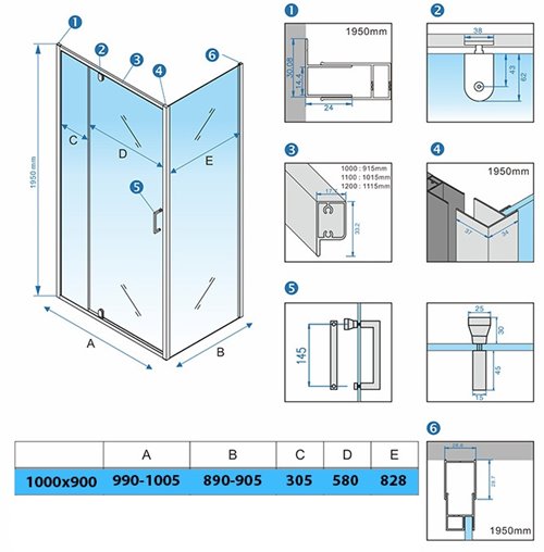 Biała prostokątna kabina prysznicowa 100x90 drzwi uchylne KZ07A