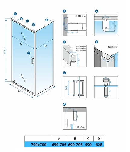 Czarna kabina prysznicowa 70x70 kwadratowa drzwi pełne uchylne KZ04AB