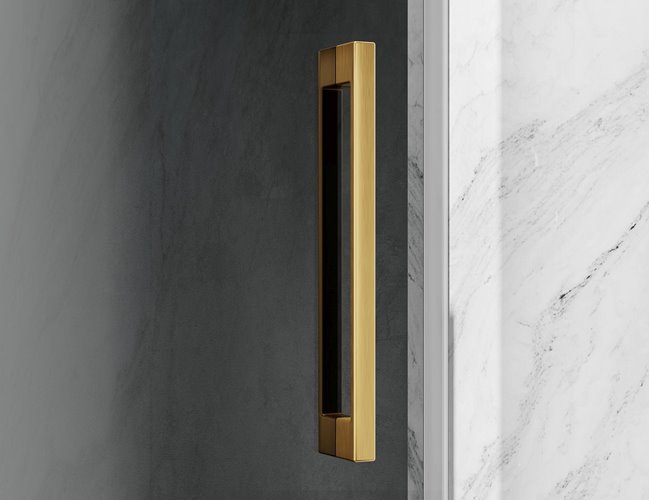 Drzwi prysznicowe rozsuwane prawe/lewe do wnęki 102-111 cm szkło 8mm grafitowe profile złoty mat Swiss Liniger