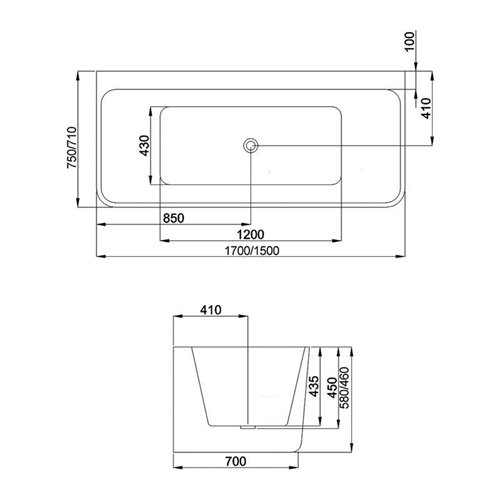 Wanna wolnostojąca biały przelew oraz korek przyścienna 170 cm Sofia Hydrosan