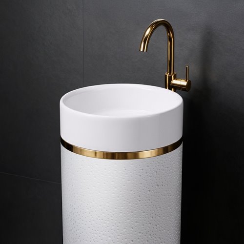 Umywalka wolnostojąca ceramiczna okrągła biała 86x40 cm SCOT1-WH-WOF-860